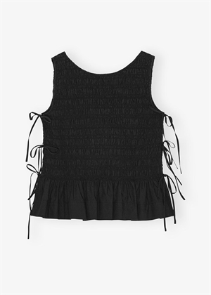 Cotton poplin smock tie string top Black W0565 Ganni 